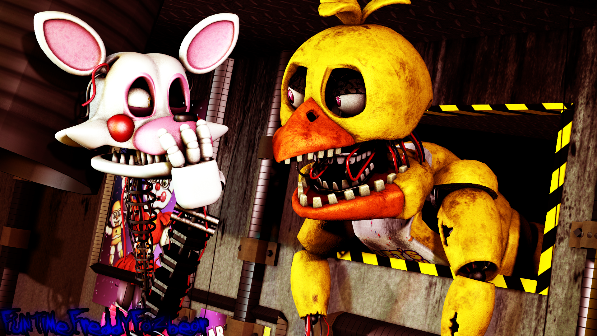 withered chica, mangle and toy chica - online puzzle