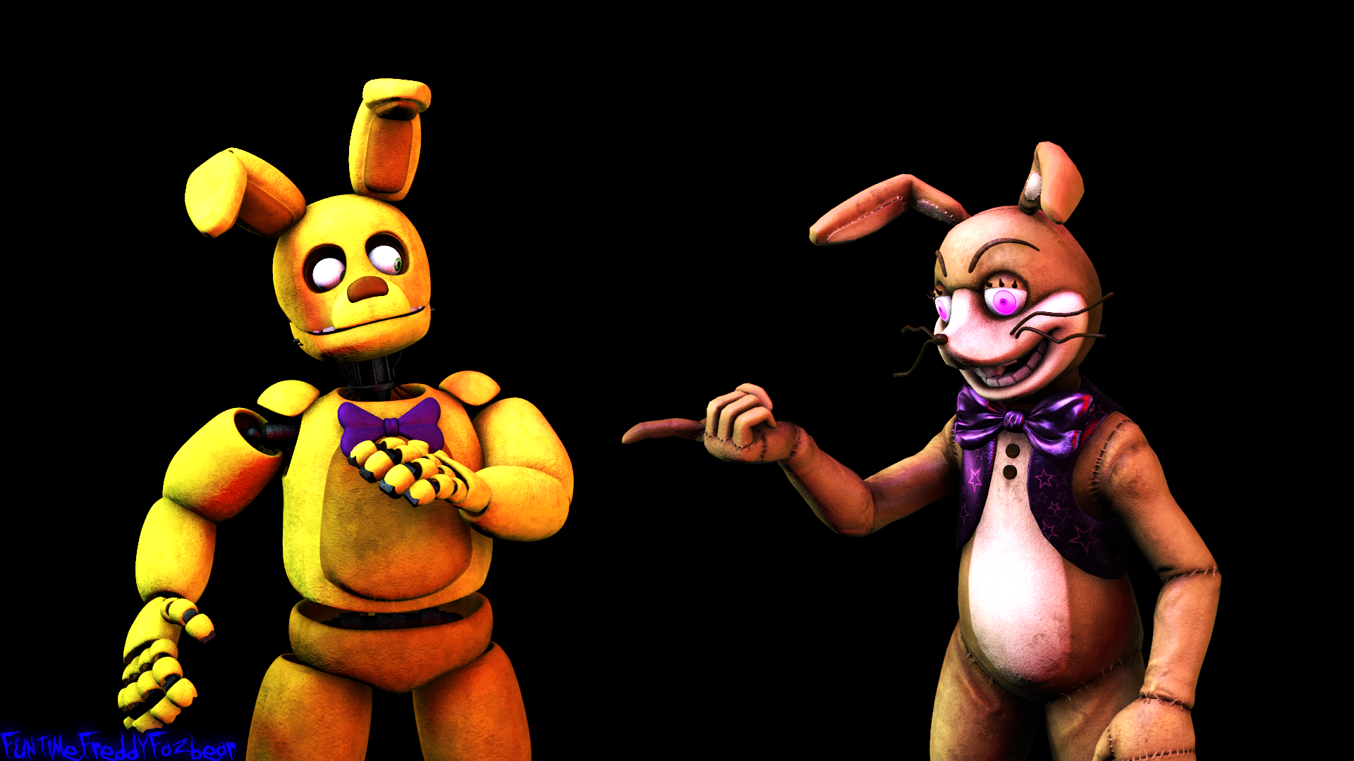 Nightmare Fredbear and Glitchtrap vs Fredbear and Springbonnie