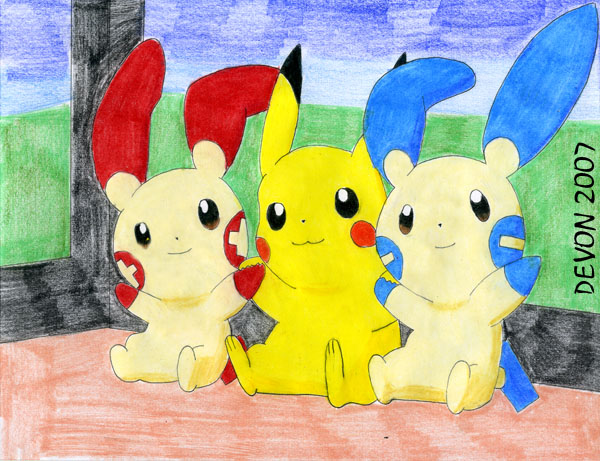 Pikachu, Plusle and Minun