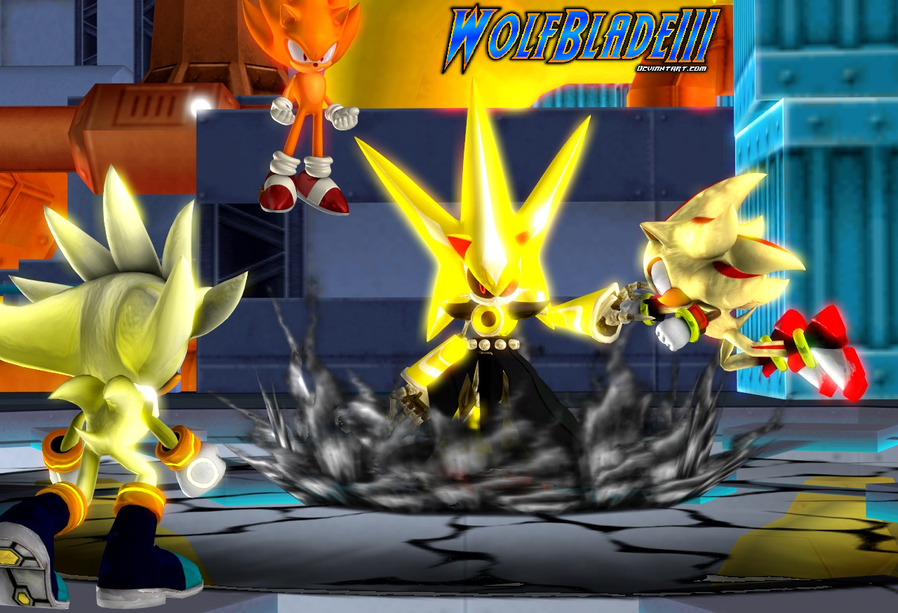 Hyper Sonic vs Super Mecha Sonic by WOLFBLADE111 on DeviantArt