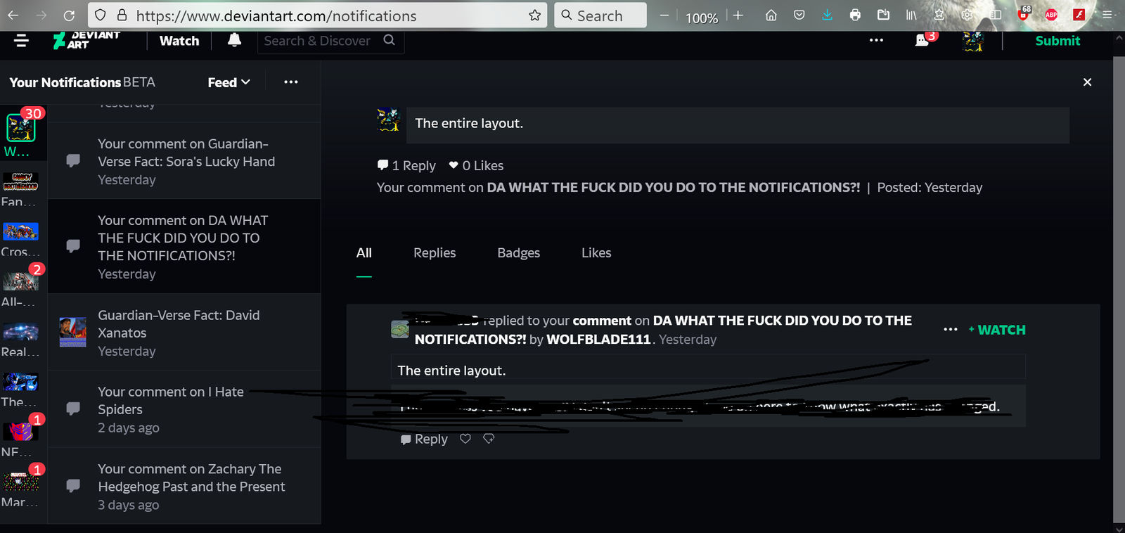 DA Notifications New Layout by WOLFBLADE111 on DeviantArt