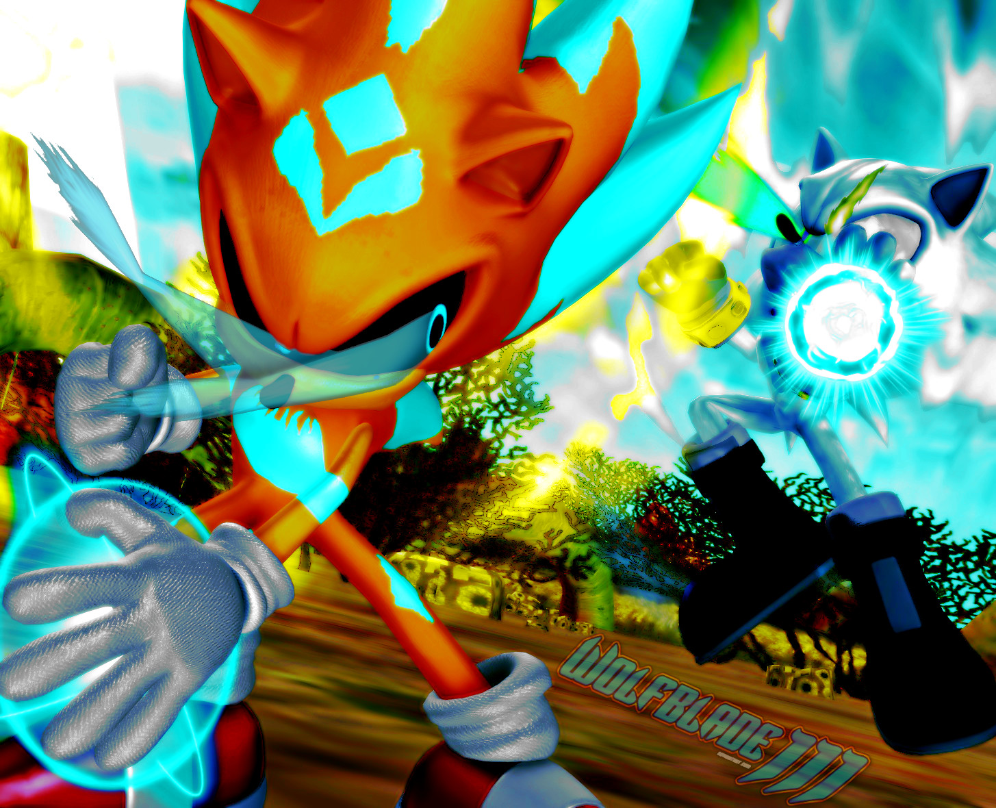 Hyper Sonic vs Super Mecha Sonic by WOLFBLADE111 on DeviantArt