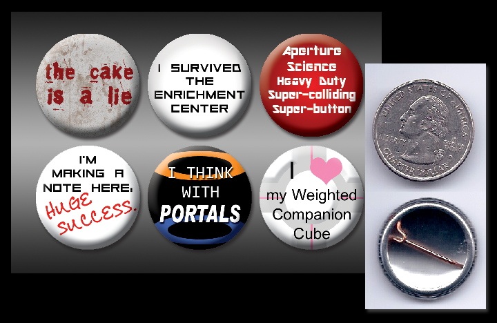 Portal 1' pinback buttons