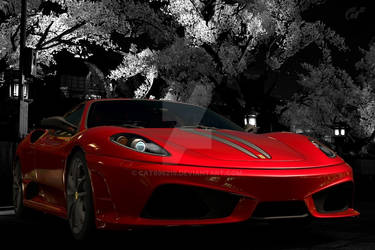 Ferrari with Black-and-White Background