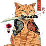 Japanese Samurai Ninja Cat Kawaii Tattoo Graphic L