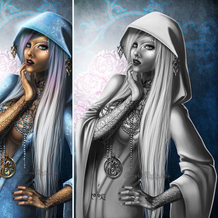 Priestess--Black and White by Cyzra