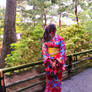 Japanese Girl in Red Yukata and Yellow Obi