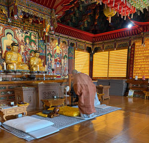 Monk Bowing at Shrine Busan South Korea