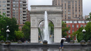 Washington square on a rainy day