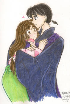 Miroku and Sango hug