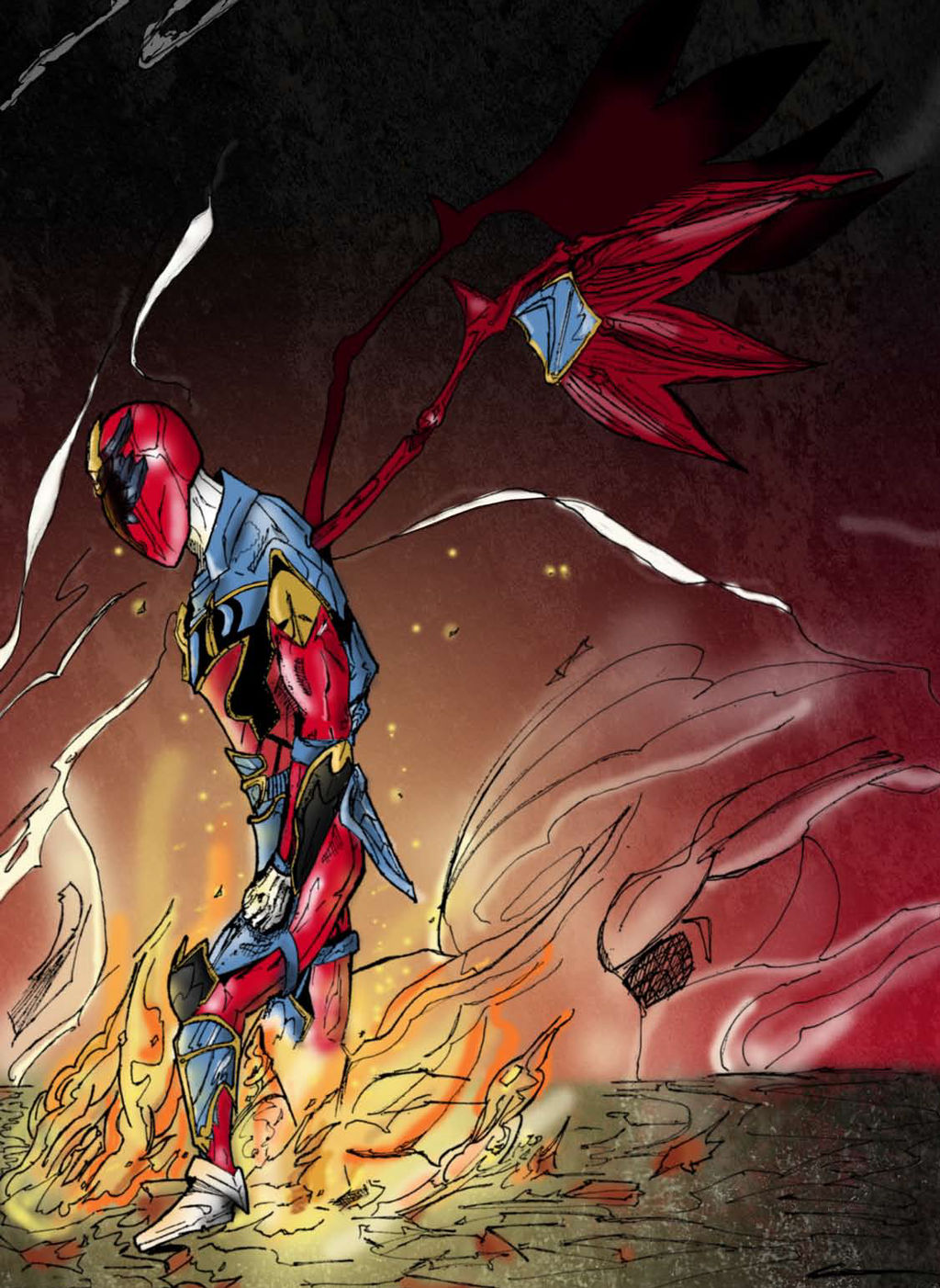 Red Dragon Fire Ranger (Colored) by DarkThornInk on DeviantArt