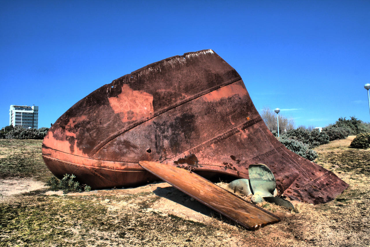 A once powerful ship crumbles from the rust...