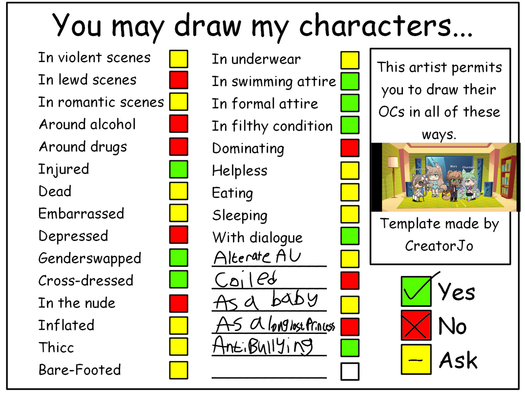My ocs permission chart by Doralover606 on DeviantArt