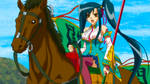 Kan'u Unchou (Aisha) riding her Horse
