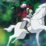Lady Boot Riding Her White Horse