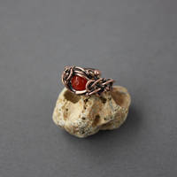 Copper ring with carnelian bead
