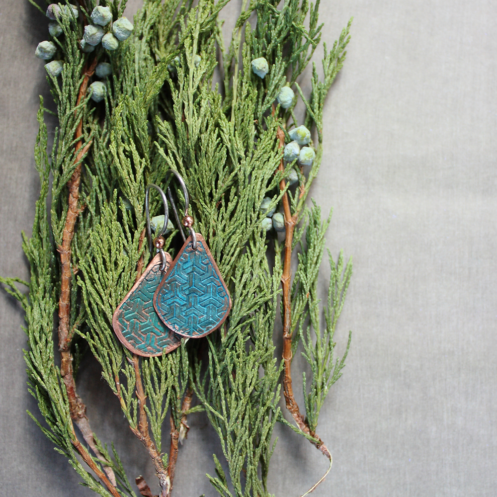 verdigris blue earrings