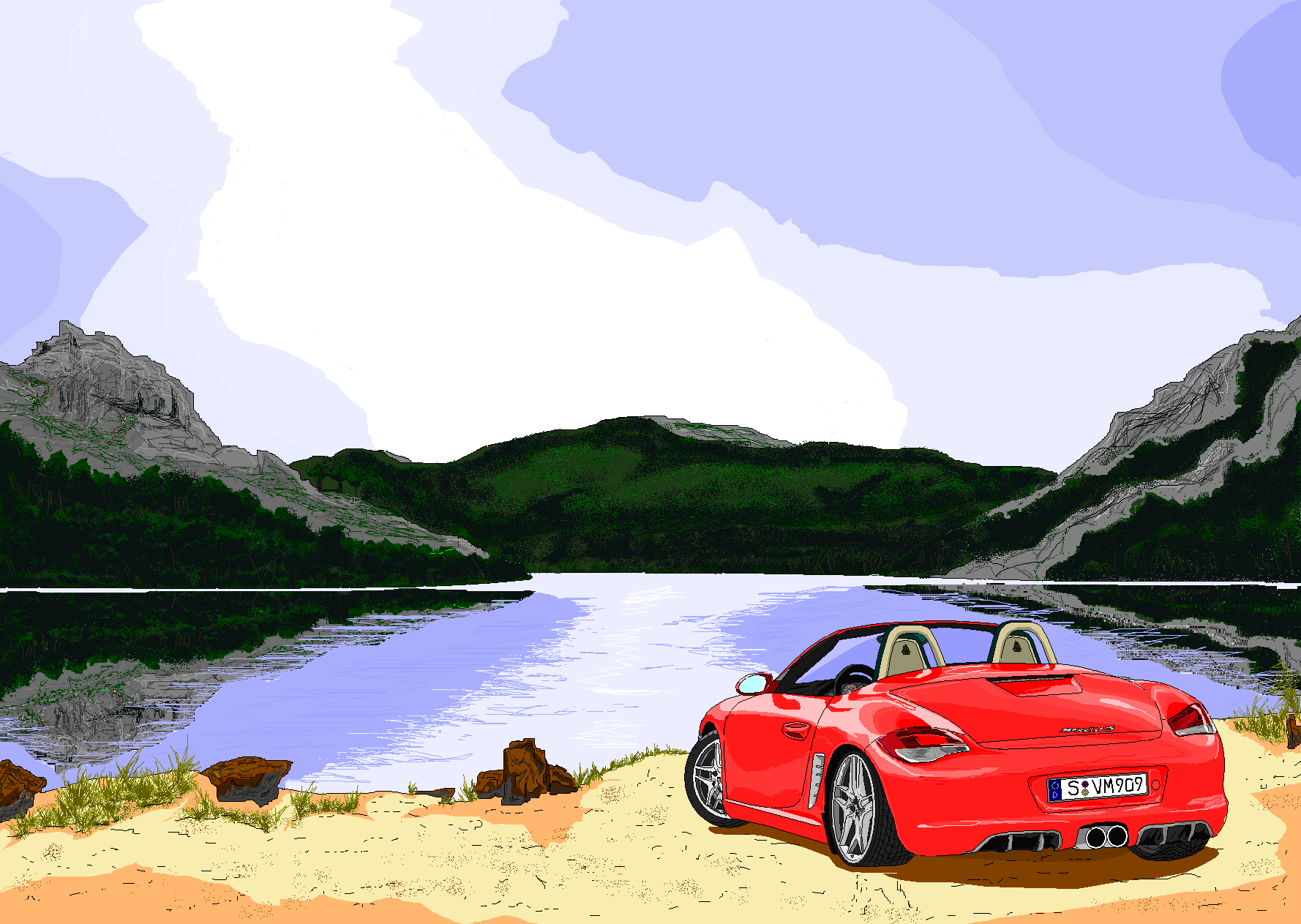 Porsche Boxer s Vally beach microsoft paint