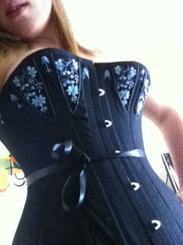 Black coutil corset with embroidery