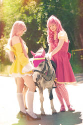 Human! Fluttershy and Pinkie with real pony