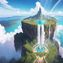 Floating fantasy Island with waterfall