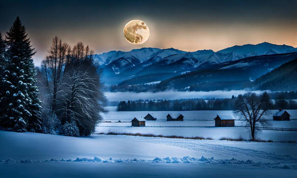 Winter Landscape with Full Moon #3