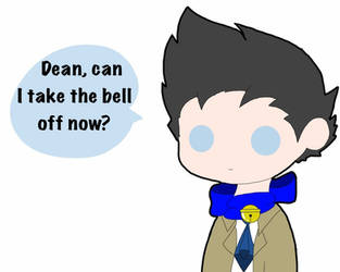 Castiel wearing a bell!