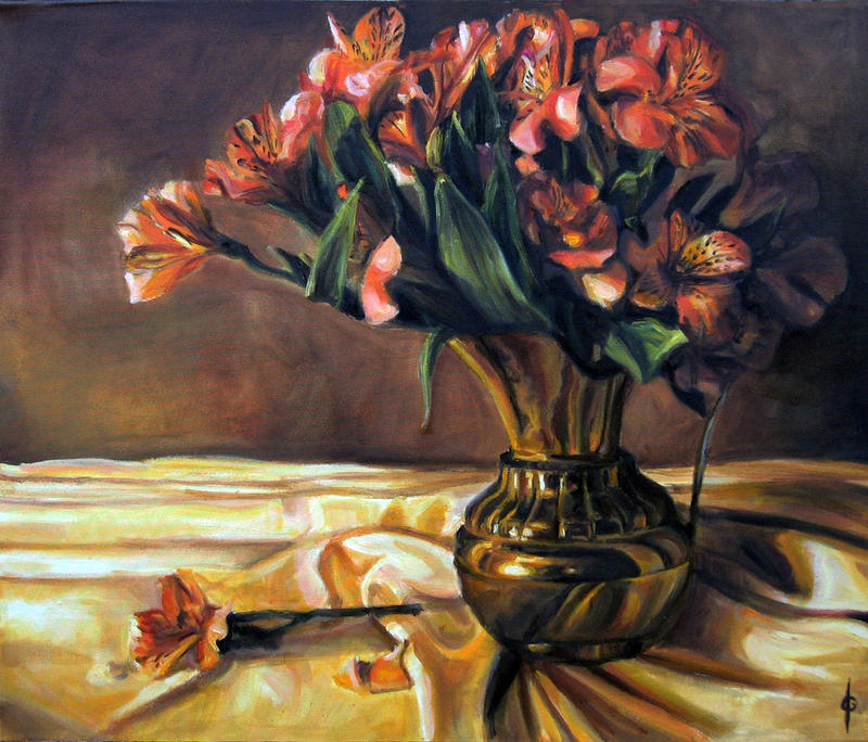 Lilies in a gold vase