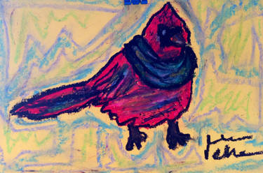 Oil pastel bird with a scarf (Margaret)