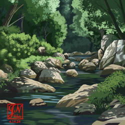 Anime Forest Stream Speed Paint