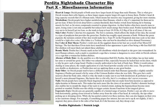 Perdita Nightshade Bio Pt 10 - Miscellaneous Info