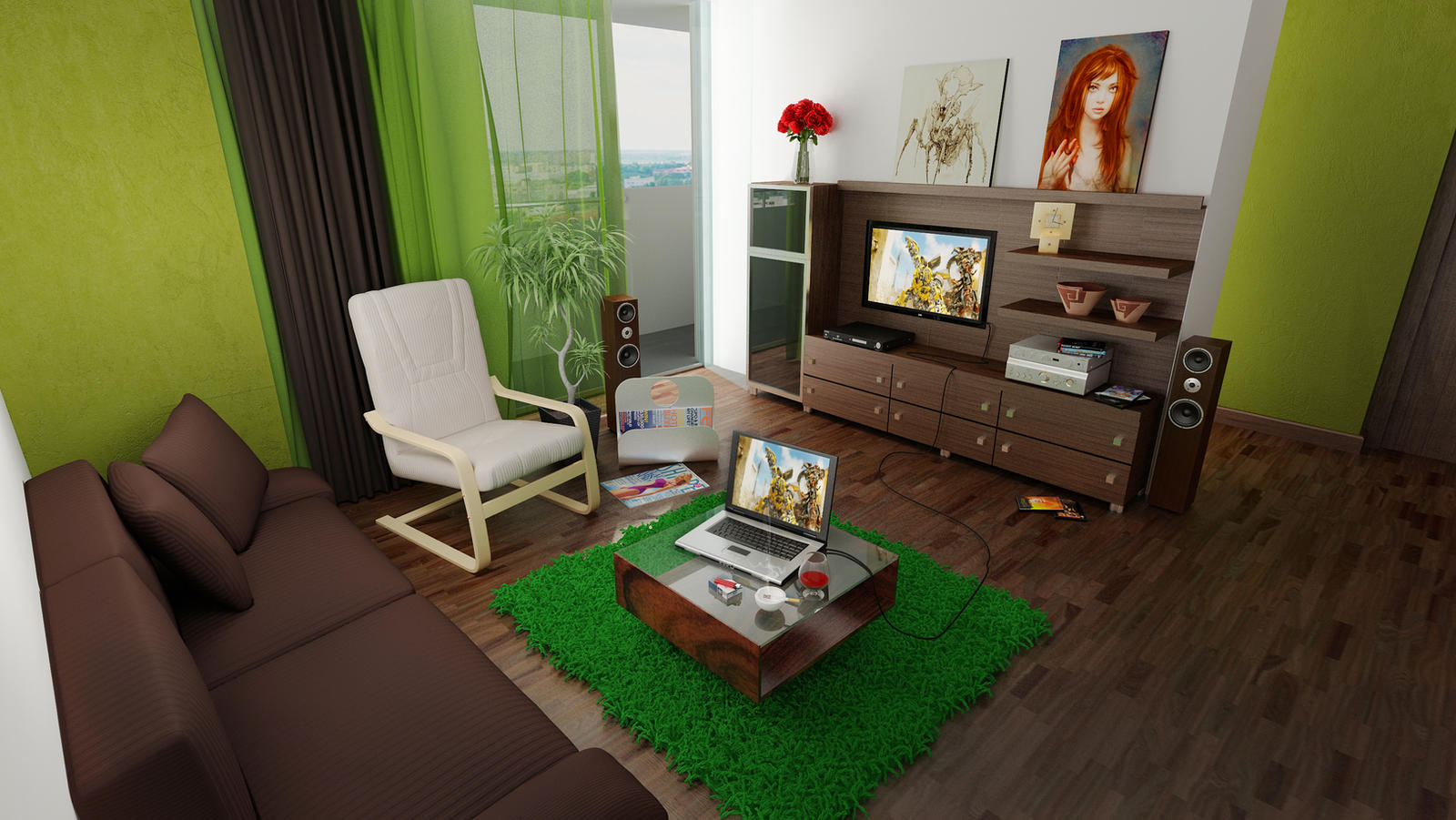 Green and Brown living Room