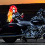 Female Ghost Rider on Motorcycle