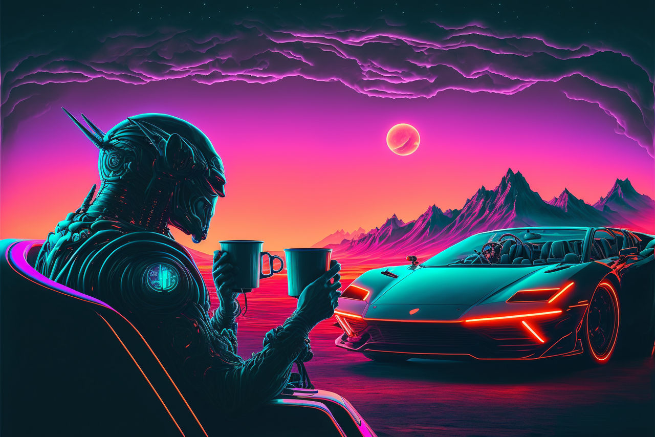 ShaDaris alien driving synthwave lamborghini neon by kauzrae on DeviantArt