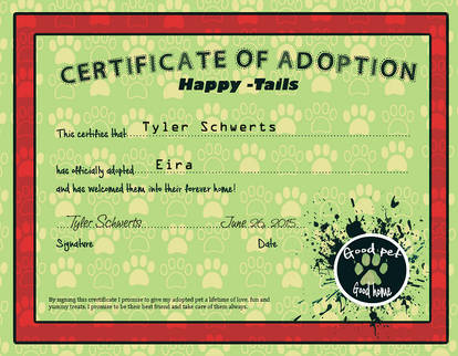 Tyler and Eria: HT adoption certificate