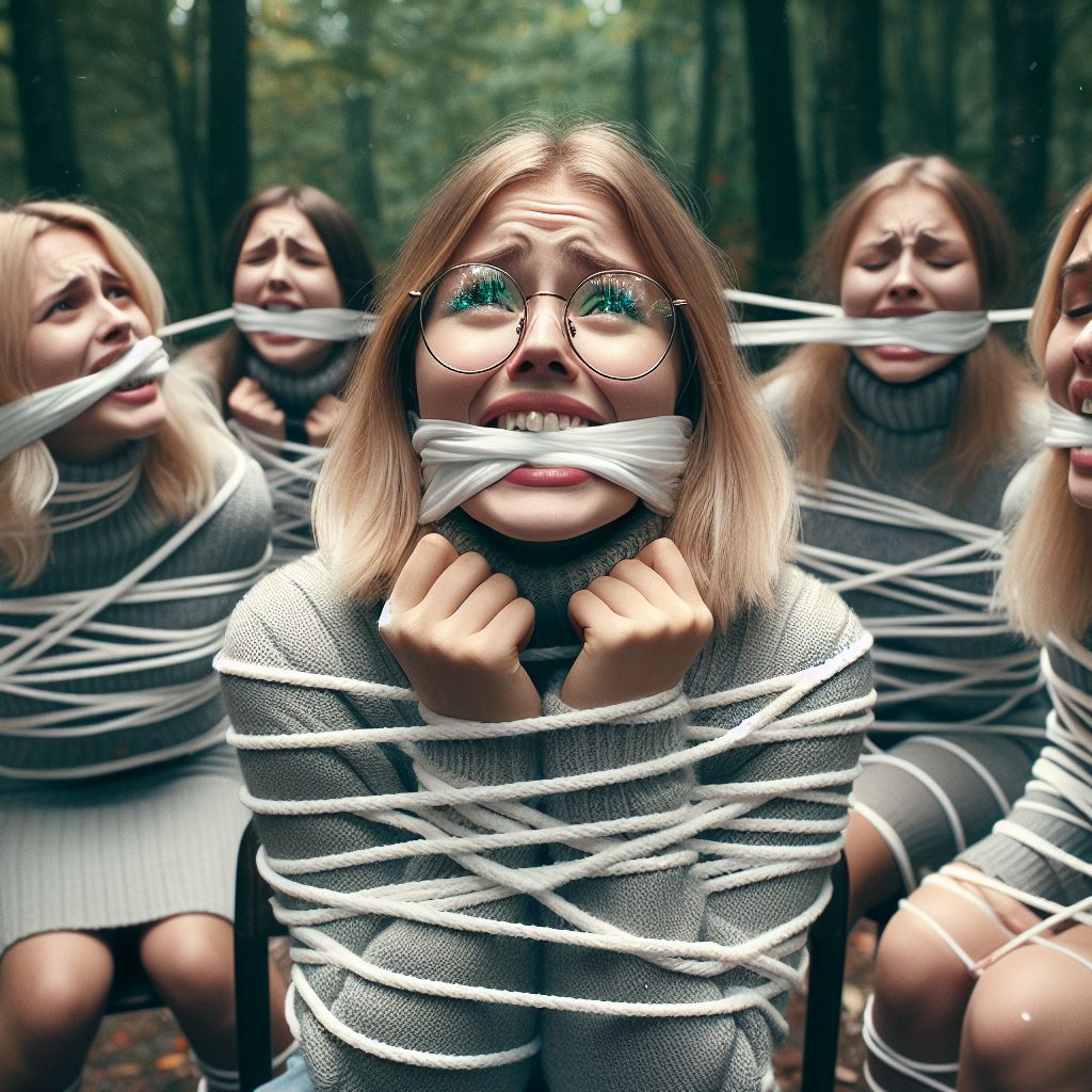 Multiple bound and cleave gagged women by AiBondageGags on DeviantArt Multiple bound and cleave gagged women by AiBondageGags on DeviantArt