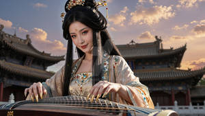 Fang Lei playing a guzheng