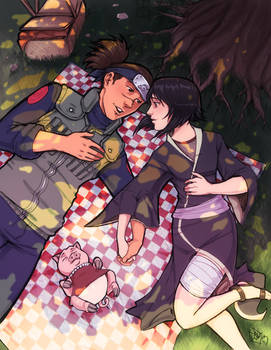 Iruka and Shizune in love under a tree