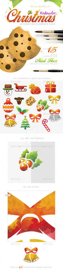 Watercolor Christmas Decoretive Elements Pack
