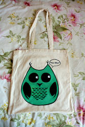 Hand painted owl on cotton bag