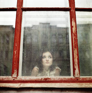 Miroslava through the glass