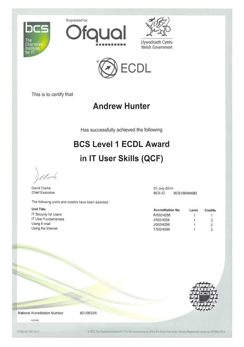 Hunter, Andrew - BCS Level 1 ECDL Award in IT User