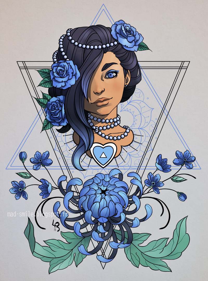 Portrait and Chrysanthemum (blue)