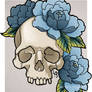 Skull and  Blue Peonies