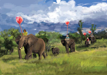 Elephants with children.