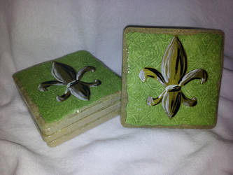 Gold Fleur de Lis Green Decor BG Coasters - 021