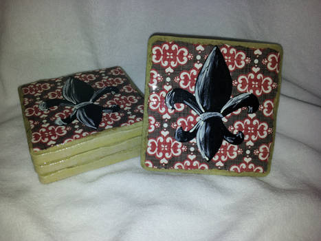 Black Fleur de Lis Heart BG Coasters - 024