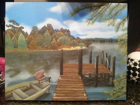 Camp on Lake Painting