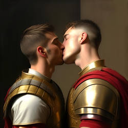 Two Roman soldiers kissing