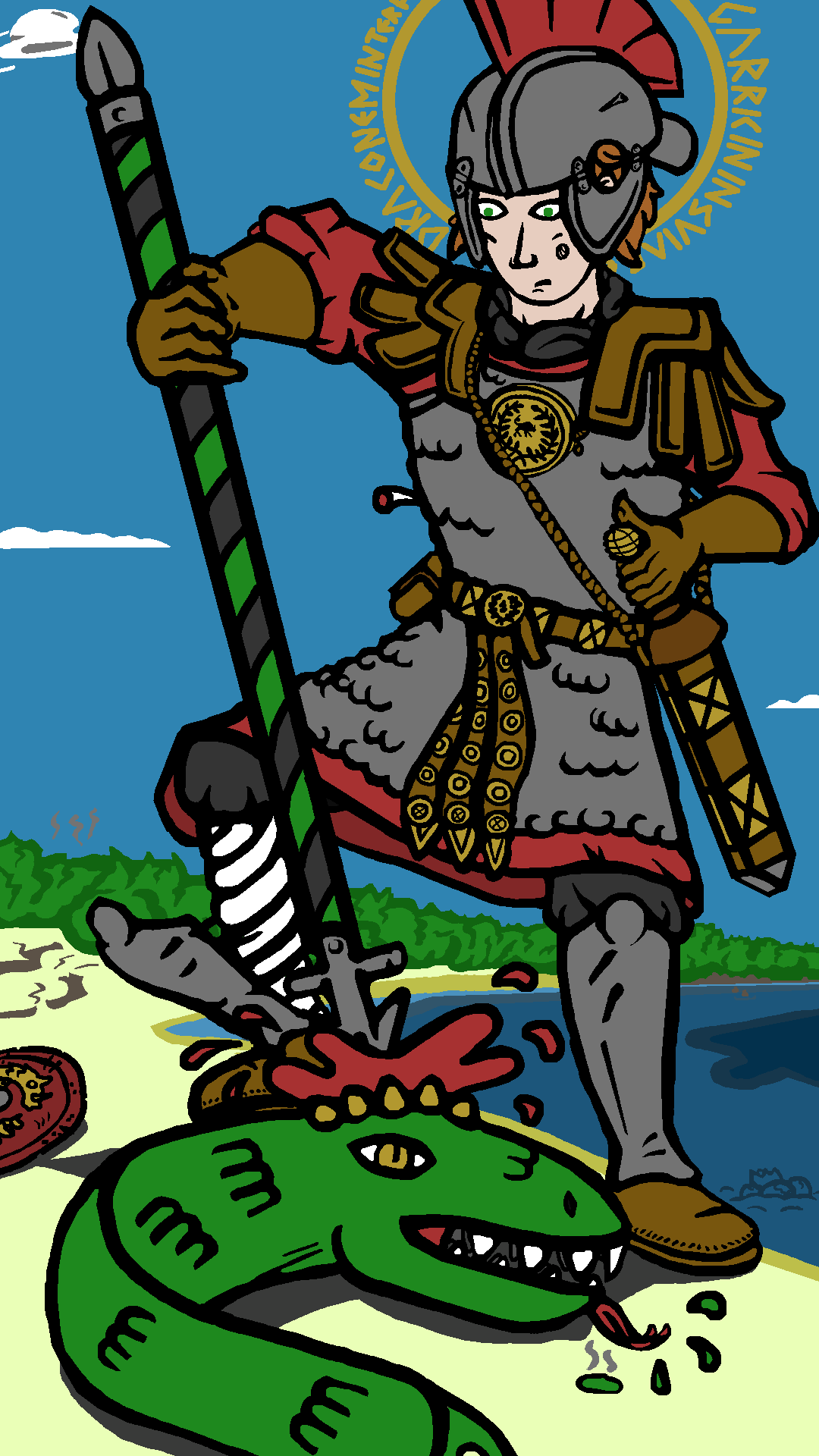 Garrick slays the Dragon.